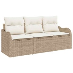 vidaXL Set di Divani da Giardino a 3 Pezzi di con Cuscini Beige in Rattan Sintetico.
