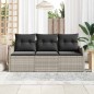 vidaXL Set da giardino con 3 pezzi e cuscini, grigio chiaro, in polyrattan.