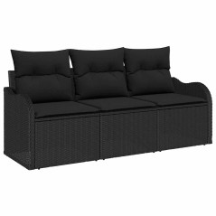 vidaXL Set Divano da Giardino 3 Pezzi con Cuscini in Rattan Sintetico Nero