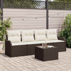 vidaXL Set di divano da giardino 5 pezzi con cuscini in rattan sintetico marrone