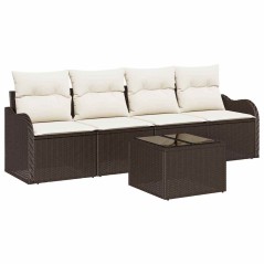 vidaXL Set di divano da giardino 5 pezzi con cuscini in rattan sintetico marrone