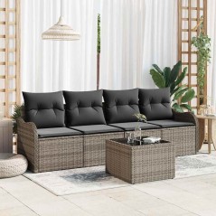 vidaXL Set di divani da giardino 5 pezzi con cuscini grigi in polyrattan