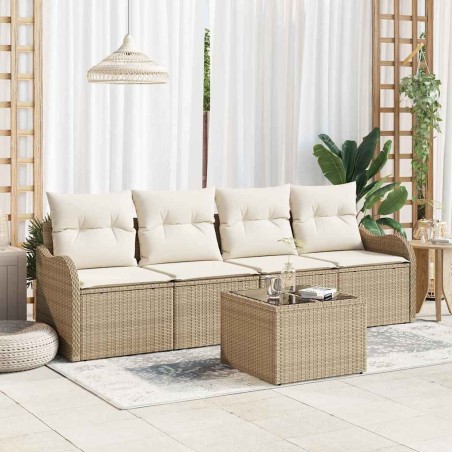 vidaXL Set di divani da giardino a 5 pezzi con cuscini beige in polirattan