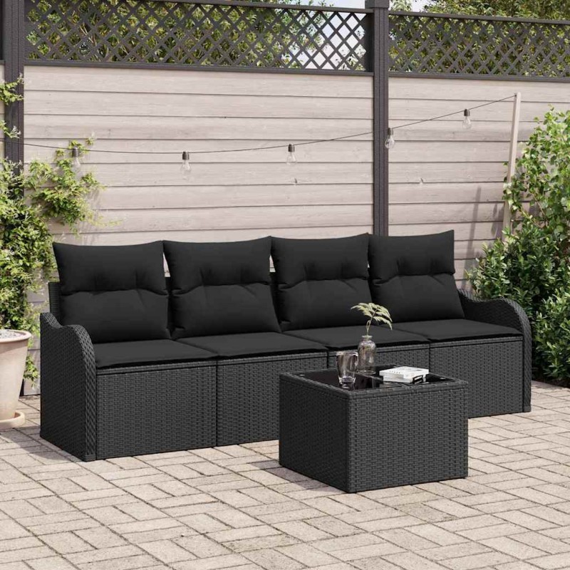 vidaXL Set divani da giardino 5 pezzi con cuscini in rattan sintetico nero