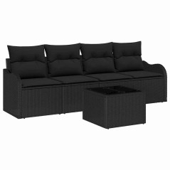 vidaXL Set divani da giardino 5 pezzi con cuscini in rattan sintetico nero