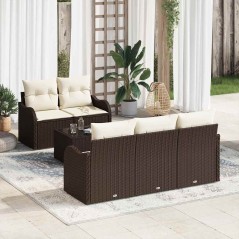 vidaXL Set di divani da giardino 6 pezzi con cuscini in rattan poliestere marrone
