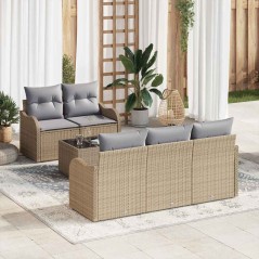 vidaXL Set divani da giardino da 6 pezzi con cuscini beige in polirattan