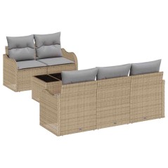 vidaXL Set divani da giardino da 6 pezzi con cuscini beige in polirattan