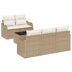 vidaXL Set di Divani da Giardino , 6 Pezzi, con Cuscini Beige in Rattan Sintetico.
