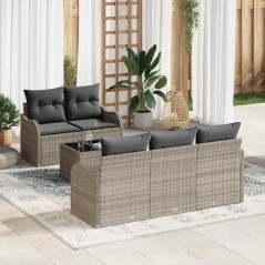 vidaXL Set di divano da giardino 6 pezzi con cuscini grigio chiaro in rattan sintetico