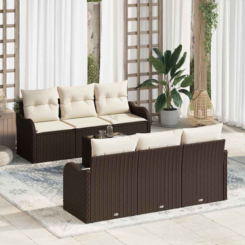 vidaXL Set divano da giardino 7 pezzi con cuscini Rattan marrone