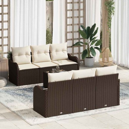 vidaXL Set divano da giardino 7 pezzi con cuscini Rattan marrone