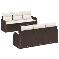 vidaXL Set divano da giardino 7 pezzi con cuscini Rattan marrone