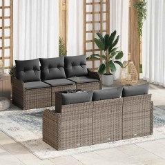 vidaXL Set di Divani da Giardino a 7 Pezzi con Cuscini Grigio Polyrattan