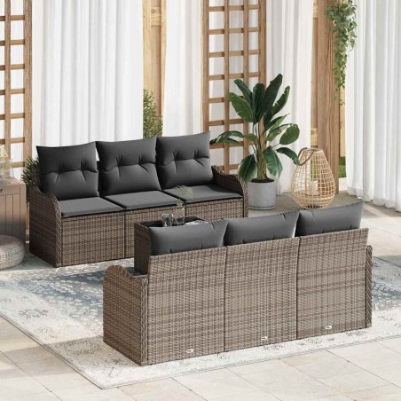 vidaXL Set di Divani da Giardino a 7 Pezzi con Cuscini Grigio Polyrattan