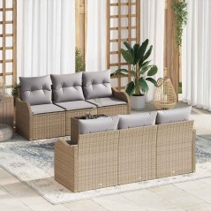vidaXL Set di Divano da Giardino da 7 pezzi con Cuscini Beige Polyrattan