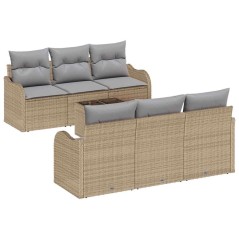 vidaXL Set di Divano da Giardino da 7 pezzi con Cuscini Beige Polyrattan