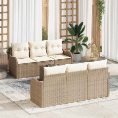 vidaXL Set Divano da Giardino a 7 Pezzi con Cuscini Beige Polyrattan