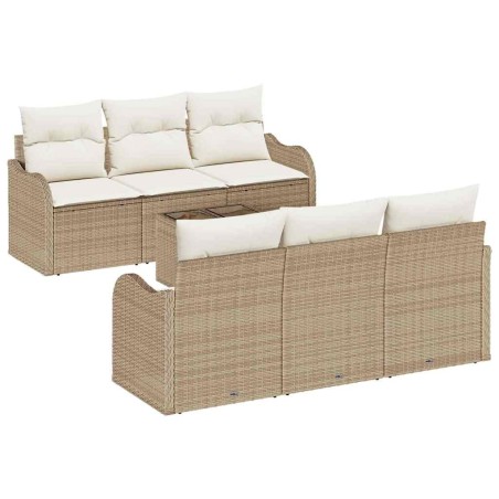 vidaXL Set Divano da Giardino a 7 Pezzi con Cuscini Beige Polyrattan