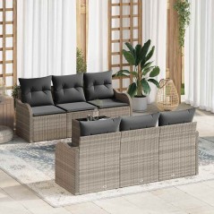 vidaXL Set Divano da Giardino da 7 Pezzi con Cuscini Grigio Chiaro Polyrattan