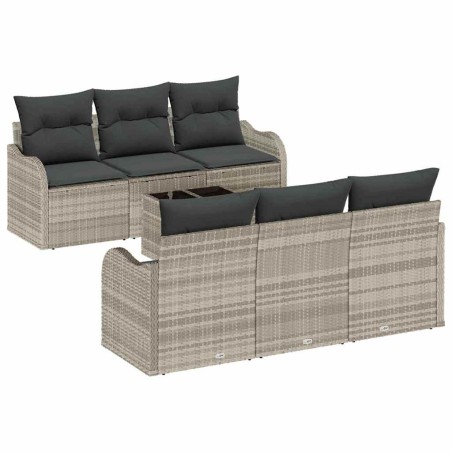 vidaXL Set Divano da Giardino da 7 Pezzi con Cuscini Grigio Chiaro Polyrattan