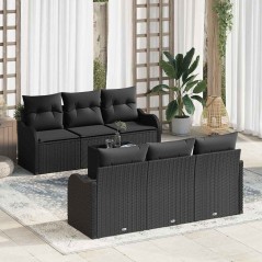 vidaXL Set di divani da giardino a 7 pezzi con cuscini neri in polyrattan