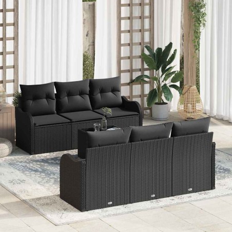 vidaXL Set di divani da giardino a 7 pezzi con cuscini neri in polyrattan