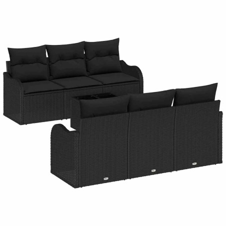 vidaXL Set di divani da giardino a 7 pezzi con cuscini neri in polyrattan