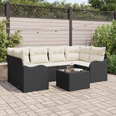 Set da Giardino vidaXL 7 Pezzi con Cuscini Polyrattan Nero