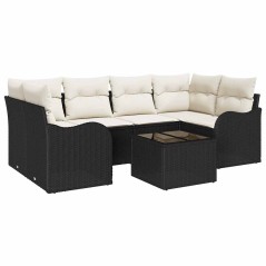 Set da Giardino vidaXL 7 Pezzi con Cuscini Polyrattan Nero