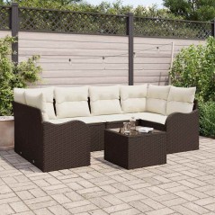 Set Divano da Giardino di 7 Pezzi vidaXL con Cuscini Marrone Polyrattan