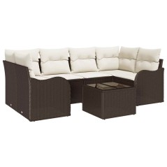 Set Divano da Giardino di 7 Pezzi vidaXL con Cuscini Marrone Polyrattan