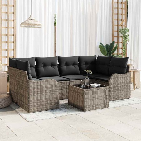 Set di Divani da Giardino vidaXL 7 Pezzi con Cuscini Rattan Sintetico Grigio