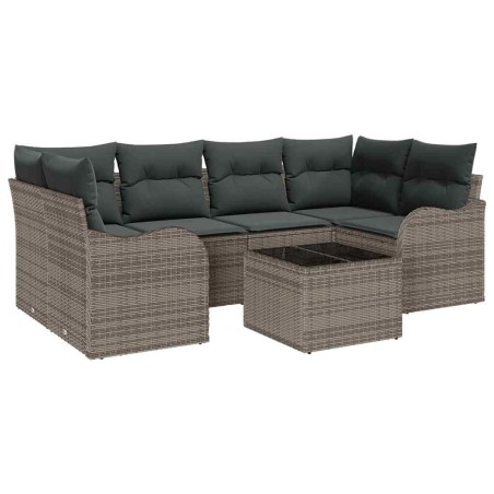 Set di Divani da Giardino vidaXL 7 Pezzi con Cuscini Rattan Sintetico Grigio
