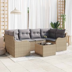 Set di Sofà da Giardino vidaXL 7 Pezzi con Cuscini - Rattan Polietilene Beige