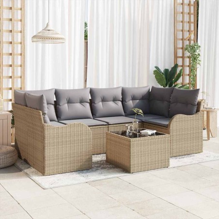 Set di Sofà da Giardino vidaXL 7 Pezzi con Cuscini - Rattan Polietilene Beige