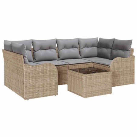 Set di Sofà da Giardino vidaXL 7 Pezzi con Cuscini - Rattan Polietilene Beige