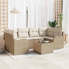 Set di Divani da Giardino vidaXL in 7 Pezzi con Cuscini in Polyrattan Beige
