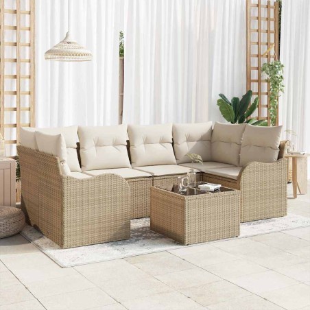 Set di Divani da Giardino vidaXL in 7 Pezzi con Cuscini in Polyrattan Beige