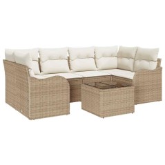Set di Divani da Giardino vidaXL in 7 Pezzi con Cuscini in Polyrattan Beige