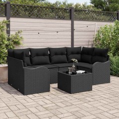 Set di divani da giardino vidaXL da 7 pezzi con cuscini in polyrattan nero