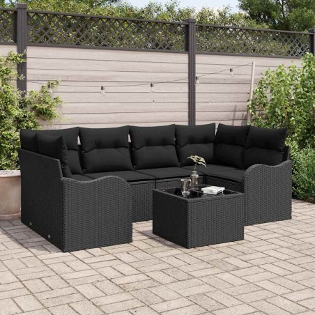 Set di divani da giardino vidaXL da 7 pezzi con cuscini in polyrattan nero