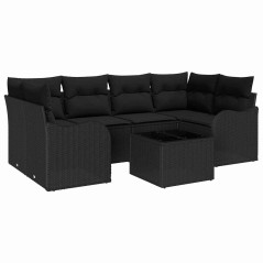 Set di divani da giardino vidaXL da 7 pezzi con cuscini in polyrattan nero