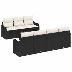 Set di Divani da Giardino 8 Pezzi con Cuscini Nero Polyrattan