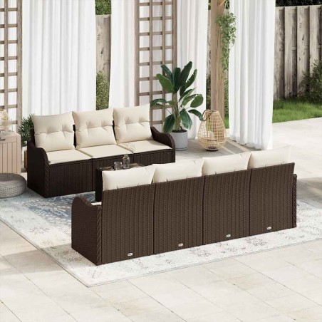 Set Divano da Giardino vidaXL 8 Pezzi con Cuscini Marrone Polyrattan