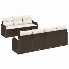 Set Divano da Giardino vidaXL 8 Pezzi con Cuscini Marrone Polyrattan