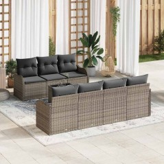 Set di divani da giardino vidaXL 8 pezzi con cuscini in grigio polyrattan