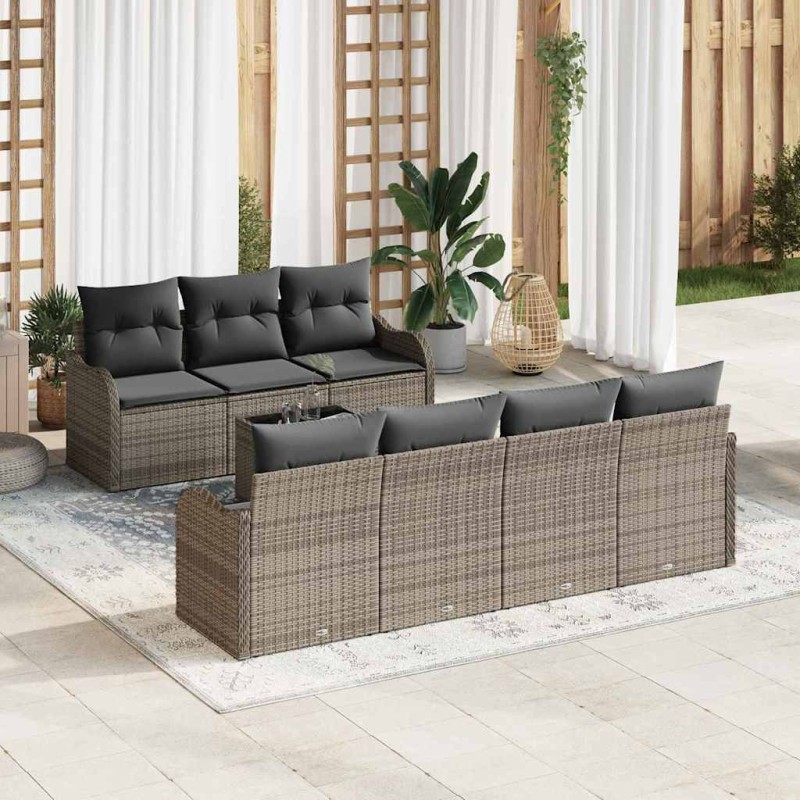 Set di divani da giardino vidaXL 8 pezzi con cuscini in grigio polyrattan Set di divani da giardino vidaXL 8 pezzi con cuscini in grigio polyrattan