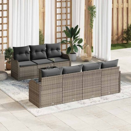 Set di divani da giardino vidaXL 8 pezzi con cuscini in grigio polyrattan
