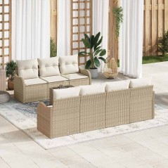 Set di Sofà da Giardino vidaXL 8 Pezzi con Cuscini Beige Polyrattan